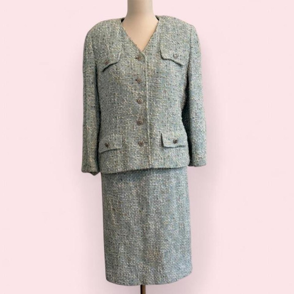 Herbert‎ Grossman Blue Tweed Skirt Suit Set Size 14